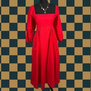 ❤️Striking Red Long Sleeve Square Neck Anthropologie Dress❤️